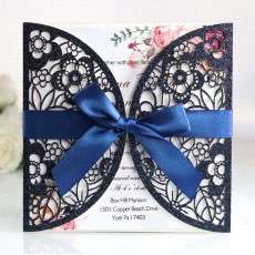 Square Invitation Card With Ribbon Bow Glitter Paper Laser Cut Teachers' Day Greeting Card